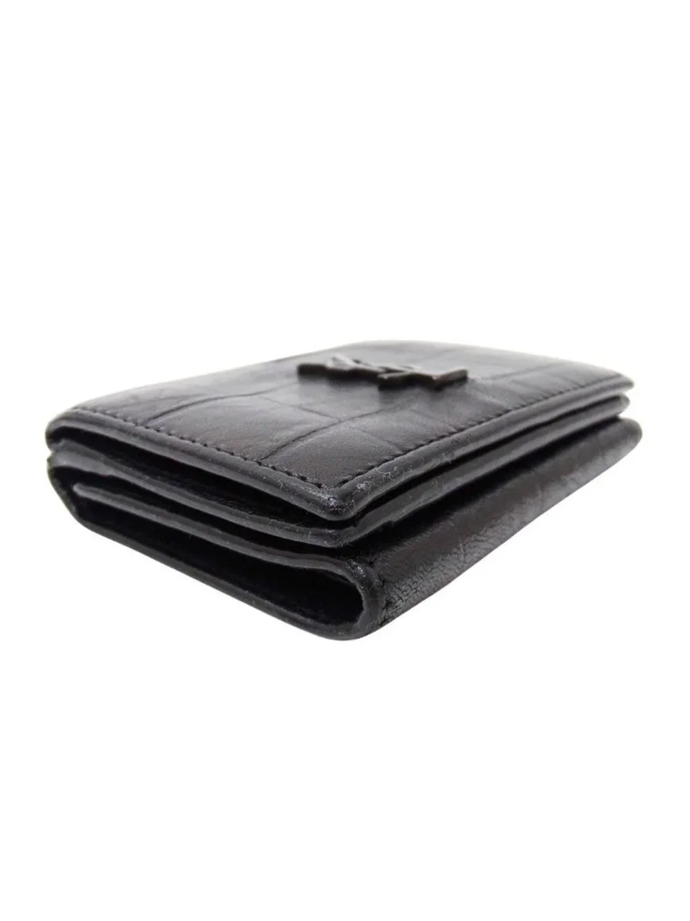 Saint Laurent Wallet Trifold Leather Black Compact Mini Logo Adult - Picture 3 of 15